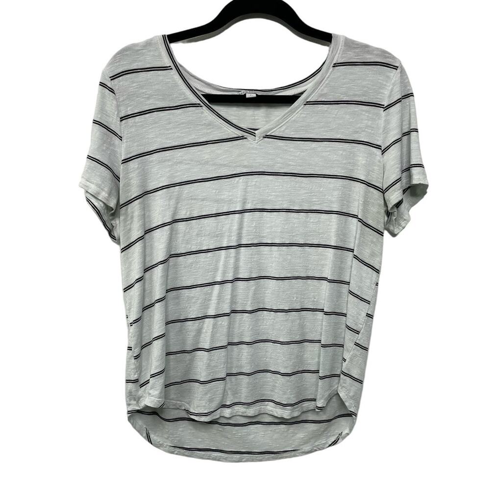 Green Envelope Short Sleeve Horizontal Striped‎ V-Neck T-Shirt White Nautical L